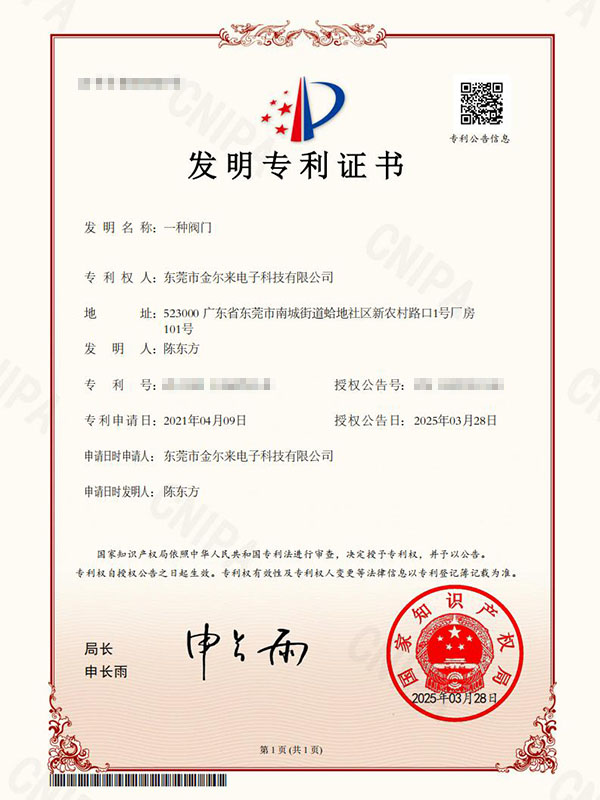 一种阀门-发明专利证...